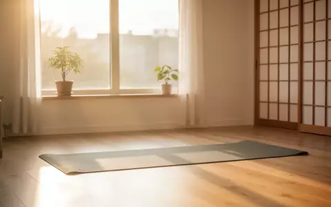 Ein heller, sonnendurchfluteter Wohnraum mit einer leeren Yogamatte auf einem Holzboden und einem japanischen Raumteiler. - Foto: über boerse-global.de