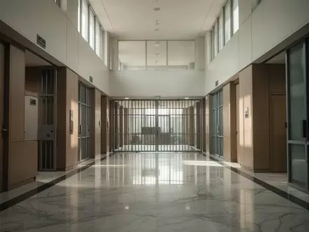 Ein minimalistischer, leerer Flur in einem indischen Regierungsgebäude mit poliertem Boden und natürlichem Lichteinfall. - Foto: über boerse-global.de
