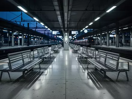 Leerer Bahnsteig in einem modernen Bahnhof mit glänzendem Boden und künstlicher Beleuchtung. - Foto: über boerse-global.de