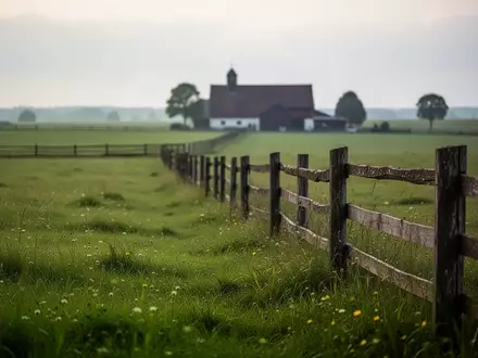 Eine weitläufige, grüne Weidelandschaft mit einem Holzzaun vor einem landwirtschaftlichen Betrieb in Deutschland. - Foto: über boerse-global.de