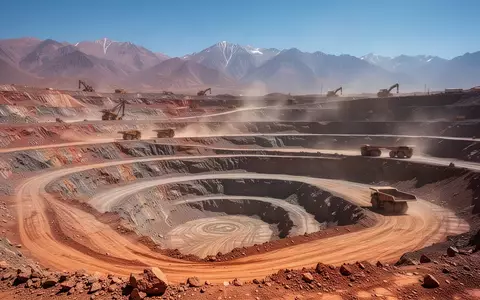 Großer Kupfer-Tagebau in den chilenischen Anden mit terrassierten Abbauebenen und schweren Bergbaufahrzeugen. - Foto: über boerse-global.de