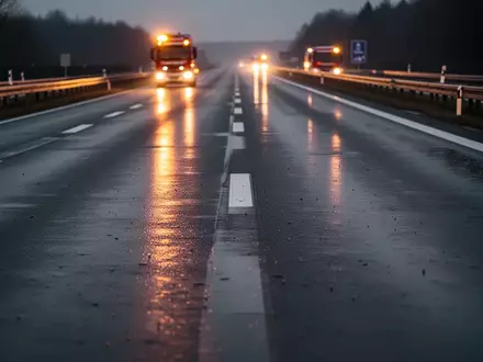 Leere Autobahn bei Dämmerung mit reflektierenden Fahrbahnmarkierungen und Leitplanken als Symbol für die Risiken im Rettungsdienst. - Foto: über boerse-global.de