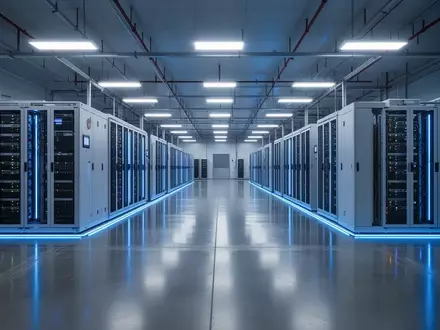 Moderne, technologische Industrieanlage mit Server-Racks und blauer Beleuchtung in einer chinesischen Produktionsstätte. - Foto: über boerse-global.de