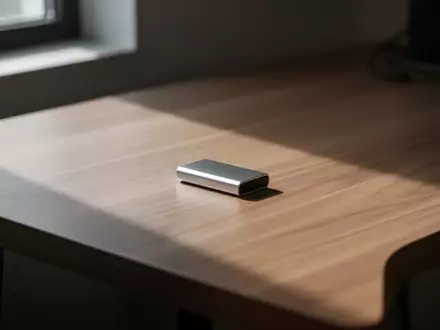 Ein einzelner USB-Stick liegt auf einer sauberen Schreibtischoberfläche bei gedimmtem Licht. - Foto: über boerse-global.de