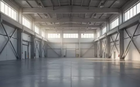 Eine leere, moderne Industriehalle mit hellen Fensterfronten und poliertem Betonboden. - Foto: über boerse-global.de