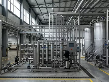 Moderne industrielle Wasseraufbereitungsanlage in einer Textilfabrik mit Edelstahltanks und Rohrleitungen. - Foto: über boerse-global.de