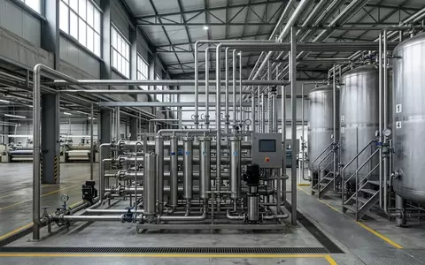 Moderne industrielle Wasseraufbereitungsanlage in einer Textilfabrik mit Edelstahltanks und Rohrleitungen. - Foto: über boerse-global.de