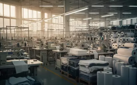 Industrielle Textilfertigungshalle mit leeren Nähmaschinen und Stoffballen in einer modernen Fabrikumgebung. - Foto: über boerse-global.de