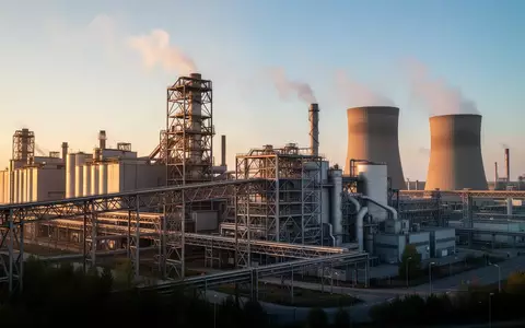 Ein großes, modernes Industriewerk in Deutschland bei Sonnenuntergang mit weitem Blick auf die Fabrikgebäude. - Foto: über boerse-global.de