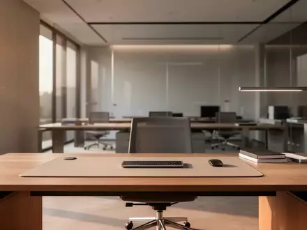 Ein minimalistisch gestalteter, aufgeräumter Schreibtisch in einem modernen, hellen Büro mit Fokus auf Ergonomie und Design. - Foto: über boerse-global.de