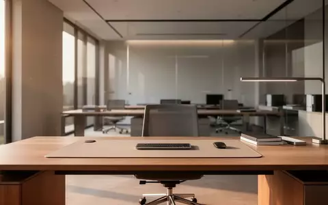 Ein minimalistisch gestalteter, aufgeräumter Schreibtisch in einem modernen, hellen Büro mit Fokus auf Ergonomie und Design. - Foto: über boerse-global.de