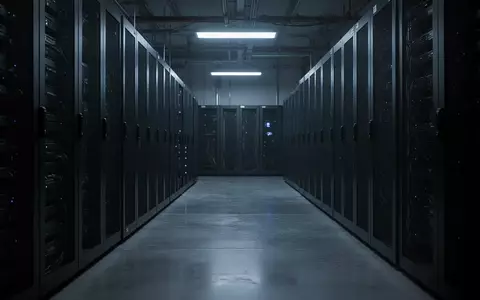 Dunkler, industrieller Serverraum mit mehreren Server-Racks in einer kühlen, technologischen Umgebung. - Foto: über boerse-global.de