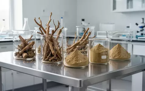Ein steriler Labortisch mit Glasgefäßen, die pflanzliche Inhaltsstoffe und Pulver für Nahrungsergänzungsmittel enthalten. - Foto: über boerse-global.de