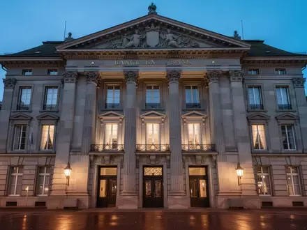 Die Fassade eines historischen Bankgebäudes in Zürich in der Abenddämmerung. - Foto: über boerse-global.de