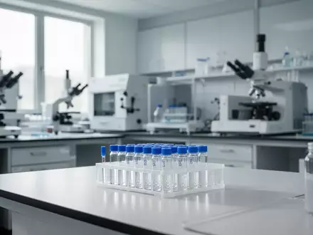 Ein minimalistisches, modernes medizinisches Forschungslabor mit Laborgeräten und Glasfläschchen auf einer Arbeitsfläche. - Foto: über boerse-global.de