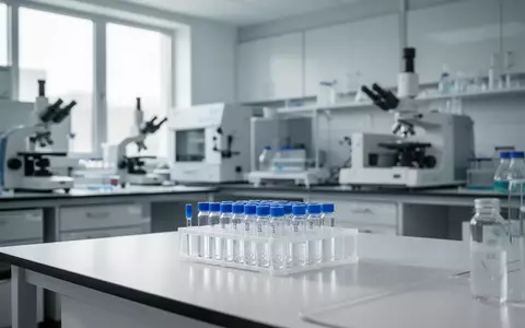Ein minimalistisches, modernes medizinisches Forschungslabor mit Laborgeräten und Glasfläschchen auf einer Arbeitsfläche. - Foto: über boerse-global.de
