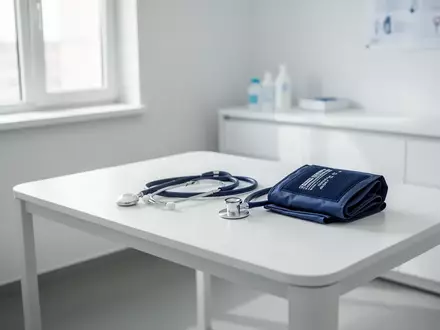Ein heller, moderner Untersuchungsraum mit medizinischen Messgeräten auf einem Tisch, symbolisch für präzise Gesundheitsüberwachung. - Foto: über boerse-global.de