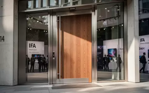 Moderner Hauseingang mit einer massiven Holztür in einem Berliner Wohngebäude bei Tageslicht. - Foto: über boerse-global.de