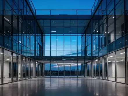 Ein modernes Bürogebäude aus Glas und Stahl in der Dämmerung, das die unpersönliche und großflächige Struktur digitaler Werbenetzwerke symbolisiert. - Foto: über boerse-global.de