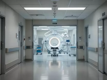 Moderner, heller Krankenhausflur mit Blick auf einen sterilen Operationssaal. - Foto: über boerse-global.de