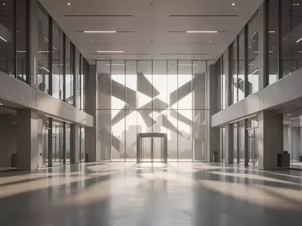 Ein minimalistisches, modernes Bürogebäude mit hohen Decken und einfallendem Sonnenlicht. - Foto: über boerse-global.de