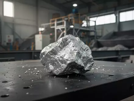 Ein silbernes Mineralerz auf einem industriellen Arbeitstisch in einer modernen Minenanlage. - Foto: über boerse-global.de
