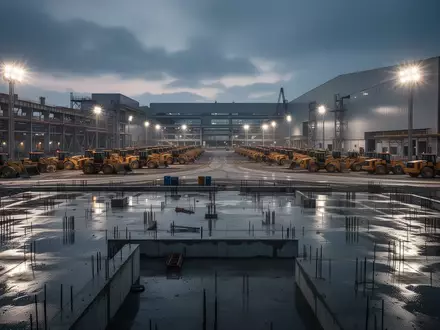 Eine weitläufige Baustelle für ein Rechenzentrum bei Dämmerung, die die massiven Infrastrukturinvestitionen für KI verdeutlicht. - Foto: über boerse-global.de