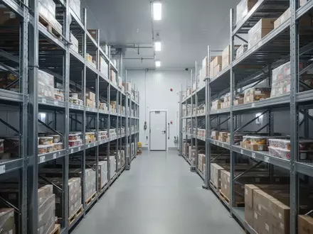 Ein modernes, hochmodernes Lebensmittellager mit organisierten Regalsystemen in einer gekühlten Industrieumgebung. - Foto: über boerse-global.de