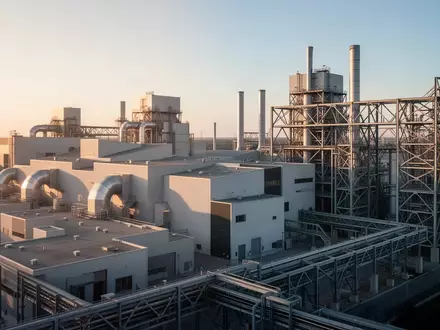 Industrielle Produktionsanlage in der Abenddämmerung mit Fokus auf moderne Architektur und metallische Gebäudestrukturen. - Foto: über boerse-global.de
