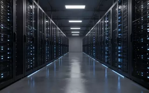 Reihen von modernen Server-Racks in einem hochmodernen Rechenzentrum mit blauer Beleuchtung. - Foto: über boerse-global.de