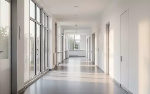 Ein heller, moderner Klinikflur mit natürlichem Lichteinfall und minimalistischer Architektur ohne Personen. - Foto: über boerse-global.de