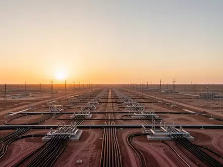 Weitläufige, karge Industriefläche in Texas während der Dämmerung, auf der Infrastruktur für ein neues Rechenzentrum vorbereitet wird. - Foto: über boerse-global.de