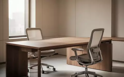 Ein minimalistisches, leeres Heimbüro mit einem Holztisch in hellem, natürlichem Tageslicht. - Foto: über boerse-global.de