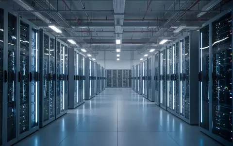 Moderne Serverräume mit leuchtenden Racks in einer industriellen Umgebung, die die technologische Infrastruktur symbolisieren. - Foto: über boerse-global.de
