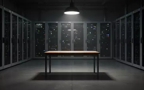 Ein dunkler, steriler Raum mit Server-Racks im Hintergrund und einem leeren Schreibtisch im Vordergrund. - Foto: über boerse-global.de