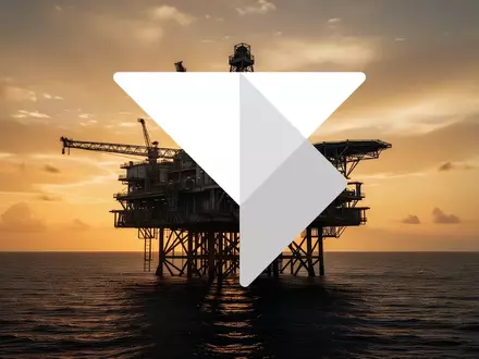Abstrakte Darstellung einer Offshore-Energieanlage bei Sonnenuntergang als Symbol für industrielle Stärke und Wachstum. - Foto: über boerse-global.de
