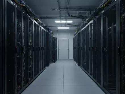 Dunkler, steriler Serverraum mit leeren Server-Racks und Kabeln. - Foto: über boerse-global.de