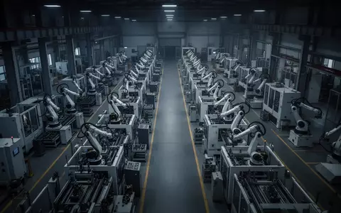 Moderne industrielle Fertigungshalle mit automatisierten Maschinen in einer weitläufigen, schattigen Umgebung. - Foto: über boerse-global.de