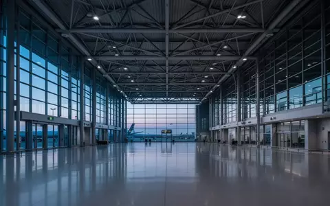 Leere, moderne Terminalhalle am Flughafen Berlin Brandenburg bei Dämmerung. - Foto: über boerse-global.de