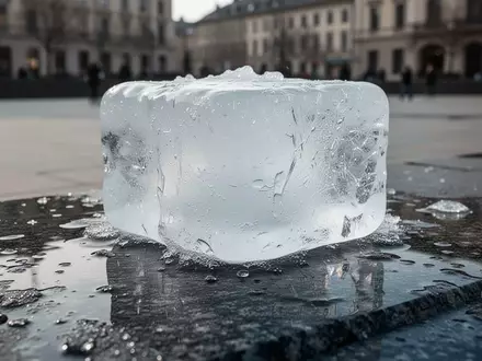 Ein schmelzender Eisblock auf einem dunklen Steinboden als Symbol für schwindende Steuereinnahmen. - Foto: über boerse-global.de