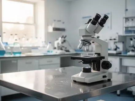 Ein steriler, hell beleuchteter medizinischer Laborraum mit einem Mikroskop auf einem Edelstahltisch. - Foto: über boerse-global.de