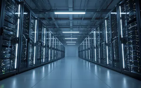 Moderne Serverinfrastruktur in einem industriellen Rechenzentrum mit blauer Beleuchtung. - Foto: über boerse-global.de
