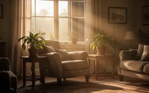 Ein sonnendurchflutetes Wohnzimmer am frühen Morgen mit warmem Licht, das durch ein Fenster fällt und eine ruhige, natürliche Atmosphäre schafft. - Foto: über boerse-global.de