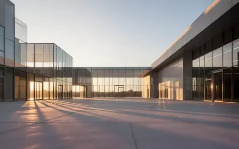 Ein minimalistisches, modernes Gebäude bei Sonnenuntergang mit klaren architektonischen Linien und Lichtreflexionen. - Foto: über boerse-global.de