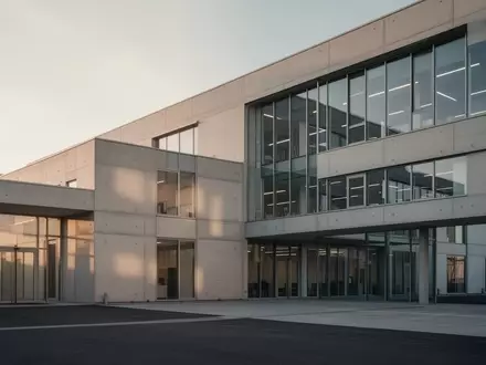 Ein modernes, minimalistisches Bürogebäude in der Abenddämmerung ohne Menschen oder Schriftzüge. - Foto: über boerse-global.de