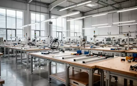 Leerer, heller Arbeitsraum in einer Werkstatt mit organisierten Arbeitstischen und industrieller Ausstattung. - Foto: über boerse-global.de