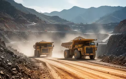 Tagebau-Mine in einer bergigen Landschaft mit gelben Baufahrzeugen bei Tageslicht. - Foto: über boerse-global.de