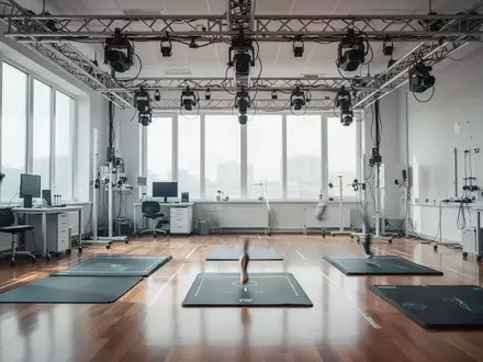 Ein steriles Biomechanik-Labor mit Bewegungssensoren und Matten für Ganganalysen. - Foto: über boerse-global.de