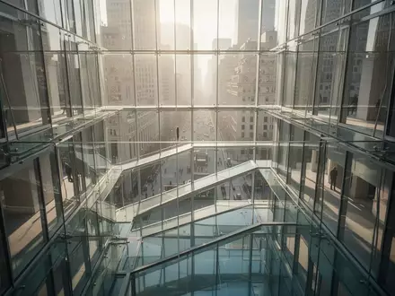 Ein minimalistisches, modernes Glasatrium in einem Finanzviertel bei Tageslicht, das Transparenz und Struktur symbolisiert. - Foto: über boerse-global.de