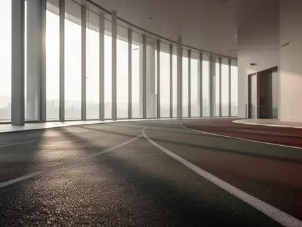 Eine moderne, minimalistische Indoor-Laufbahn bei natürlichem Lichteinfall in einem architektonisch schlichten Gebäude. - Foto: über boerse-global.de